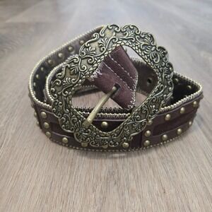 Kathy Van Zeeland Brown Studded Belt with Buckle Brown Western Womens Medium